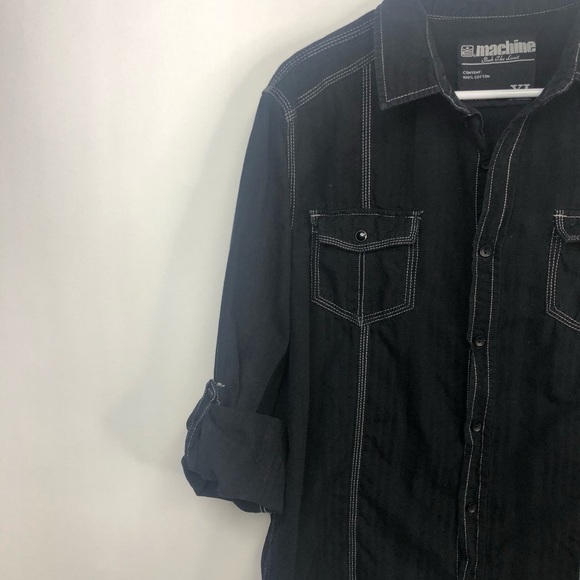 men's black cotton button down white detail shirt long sleeve XL - Picture 8 of 8